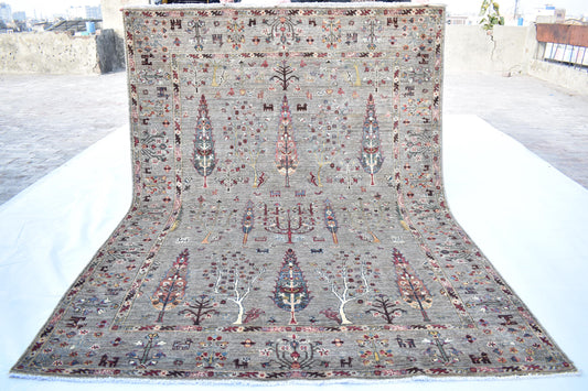 6x8 Gray Sultani Hand Knotted Wool Rug- Unique Handmade Rug, Afghan Decor Rug, Handmade Rug, Pure Wool Rug, Bedroom Rug- Living Room Rug