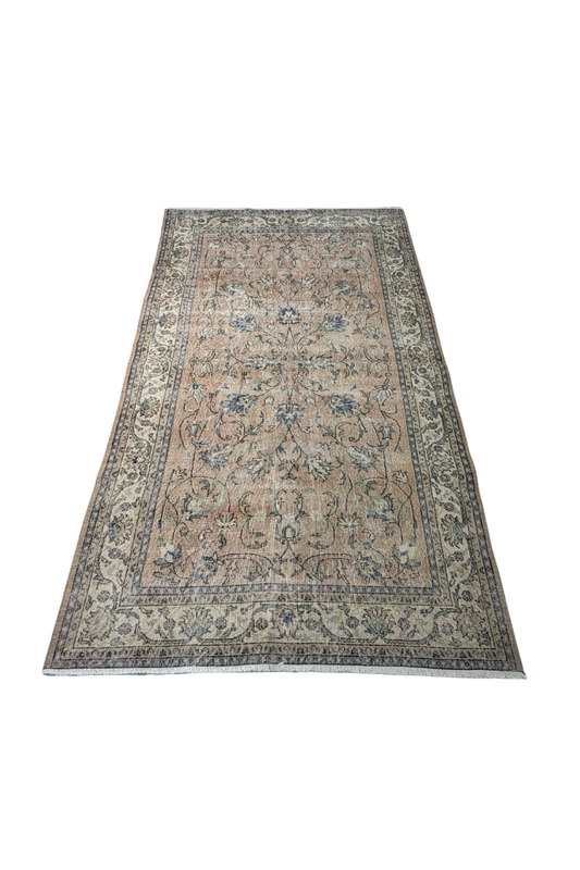 170x280 cm (5.6x9.1 ft) 🌿 Beige & Pink Anatolian Handwoven Wool Rug | Vintage Turkish Carpet