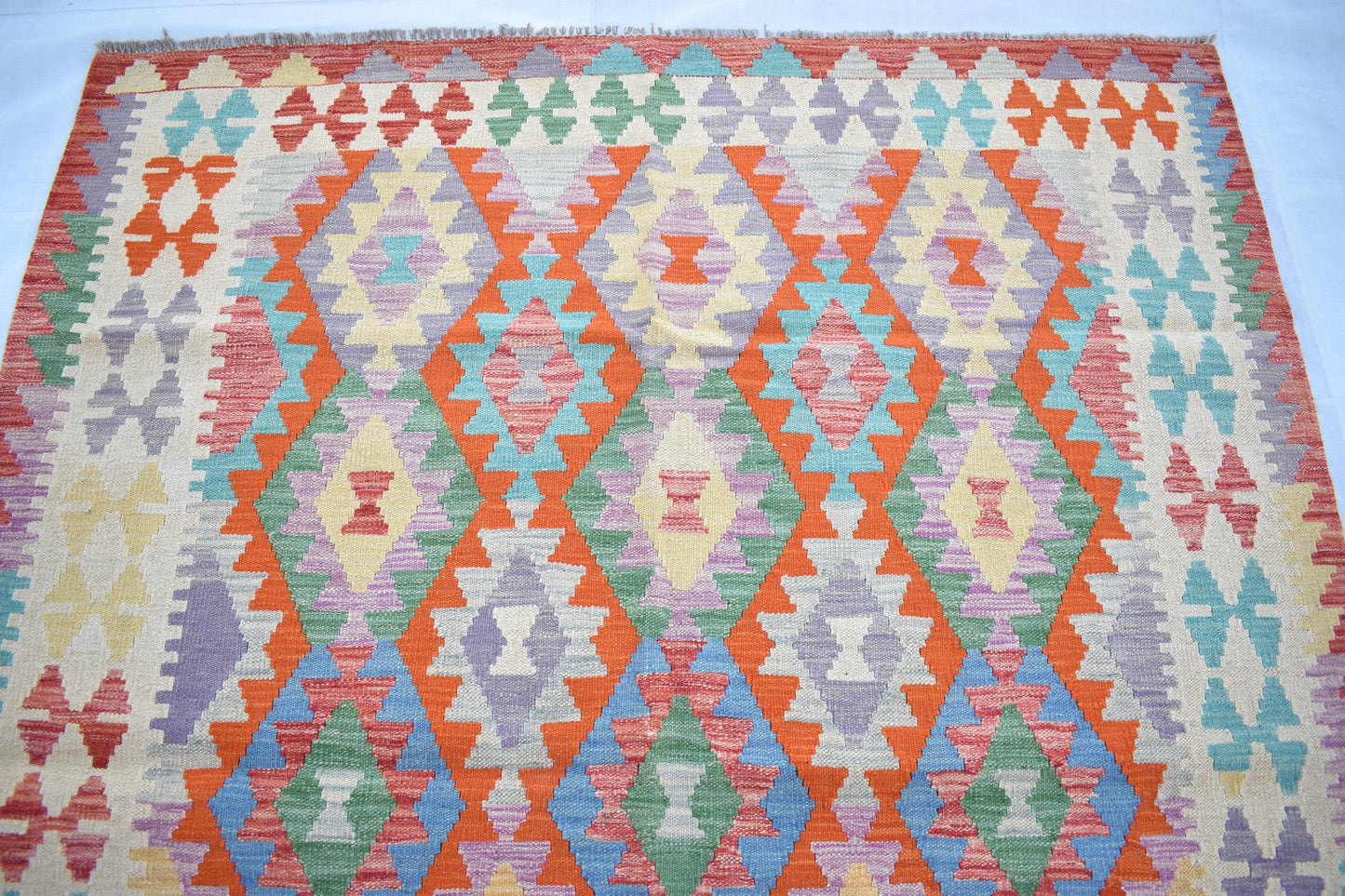 5x7 Afghan Modern Kilim Area Rug, Handmade Flatweave Multicolor Natural Veg Dyes Hand Knotted Maimana, Wool Rug for Living Room- Dining Room