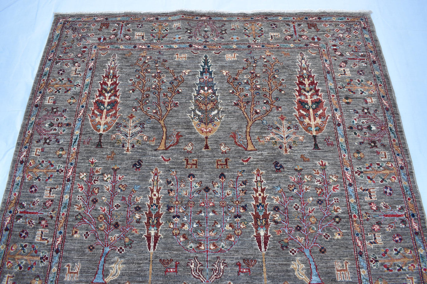 5x7 Gray Sultani Unique Handmade Afghan Oriental Wool Rug, Turkmen Area Rug, Wool Rug, Hand Knotted Rug, Living Room Rug, Bedroom Rug