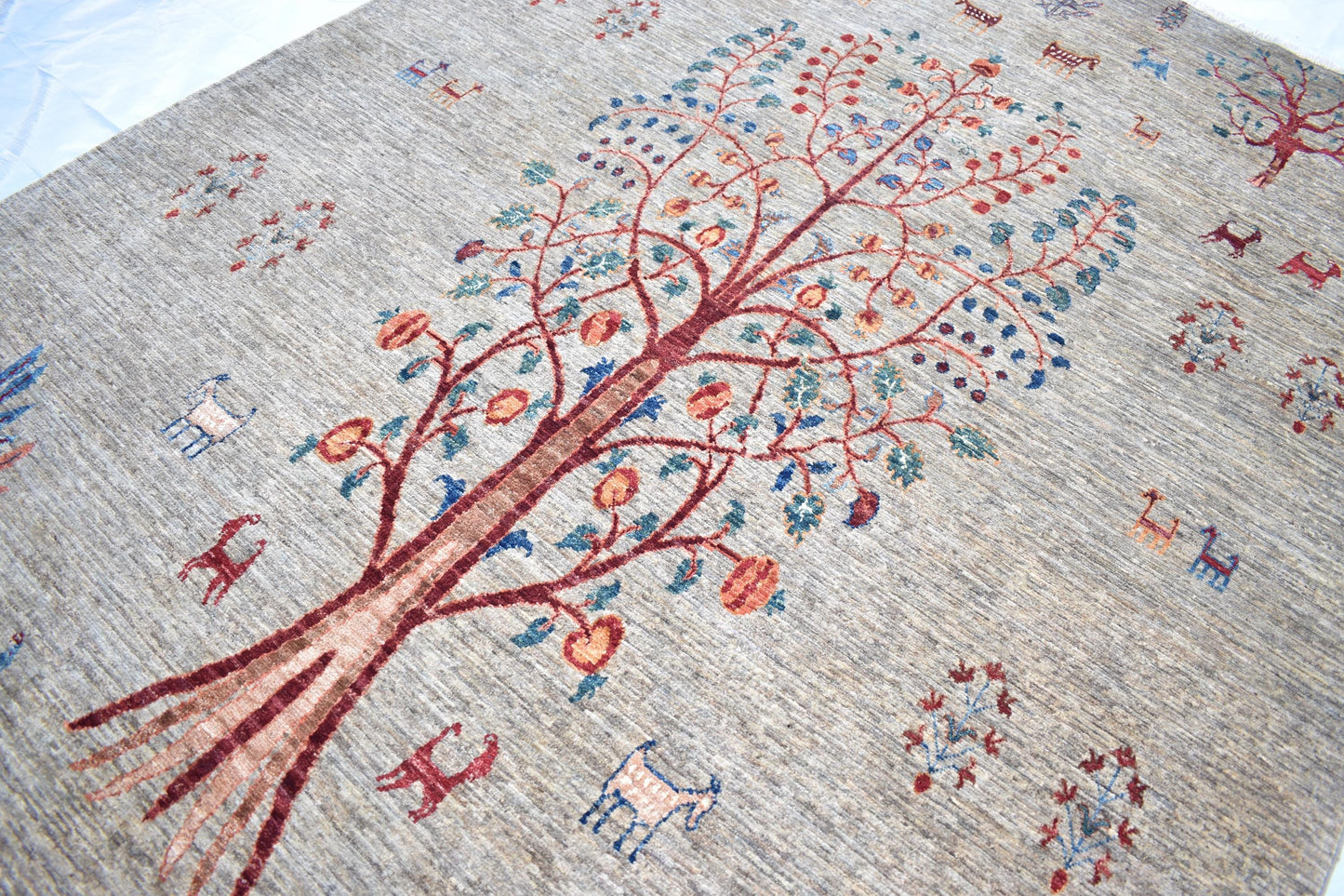 Top Quality Darakhti (Tree) Hand Knotted Wool Rug, Measuring 6'0" by 9'4" Handmade Soft Rug For Living Room/ Bedroom, Afghan Rug 100% Wool