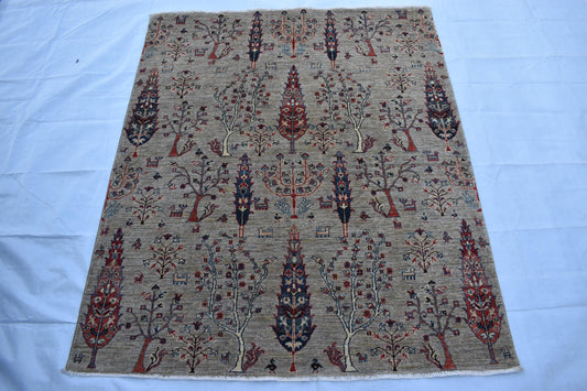 5x7 Darakhti (Tree) Afghan Oriental Handmade Wool Rug, Turkmen Area Rug, Pure Wool Hand Knotted Rug, Living Room Rug, Bedroom Rug