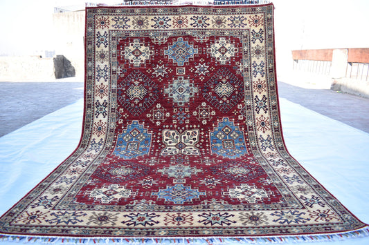 6x8 Kazakh Unique Afghan Area Rug – Wool Rug – Handmade Soft wool Rug - Hand Knotted Modern Décor Rug - Living Room Rug – Bedroom Rug