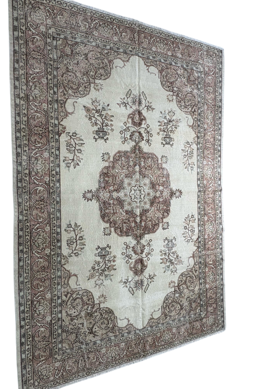 6.7x9.9 ft 🧶 Beige Anatolian Rug | Handwoven Wool Carpet