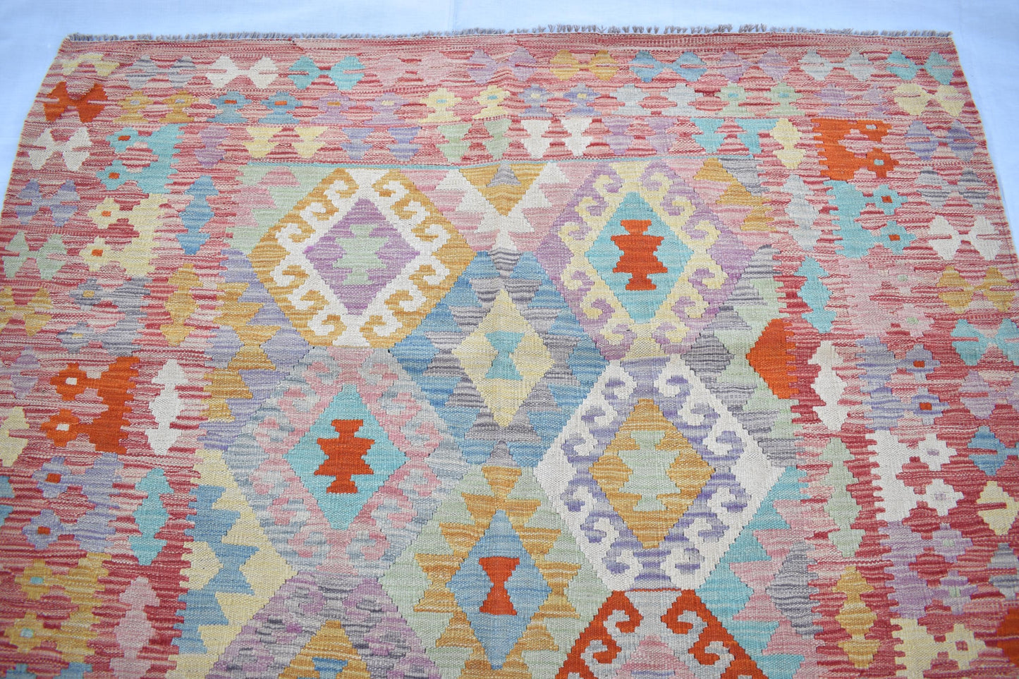 5x7 Afghan Modern Kilim Area Rug, Handmade Flatweave Multicolor Natural Veg Dyes Hand Knotted Maimana, Wool Rug for Living Room- Dining Room