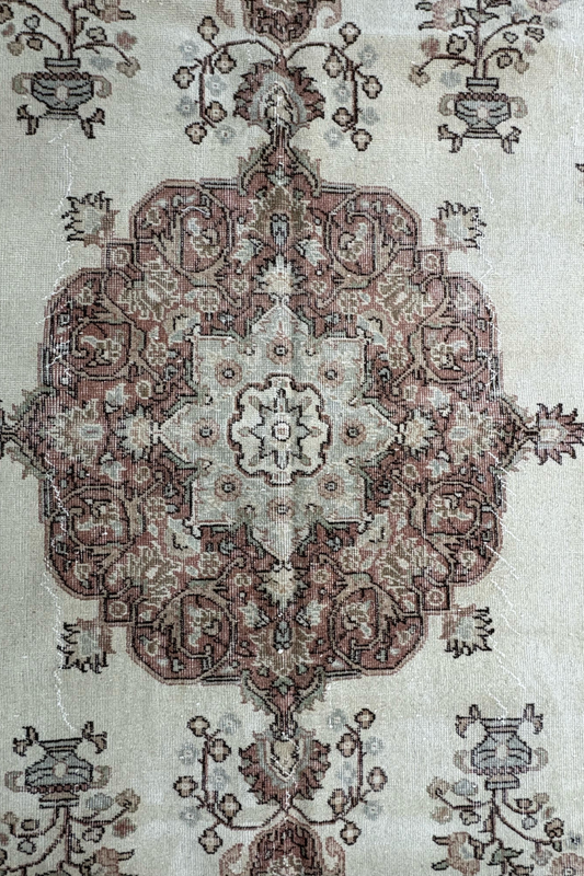 6.7x9.9 ft 🧶 Beige Anatolian Rug | Handwoven Wool Carpet