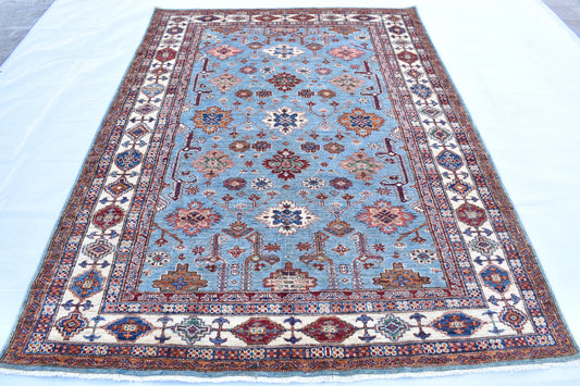 6x8 Gray w/ White Borders Sweater Oriental Rug– Wool Rug – Handmade Soft wool Rug- Hand Knotted Modern Décor Rug- Living Room Rug– Bedroom Rug