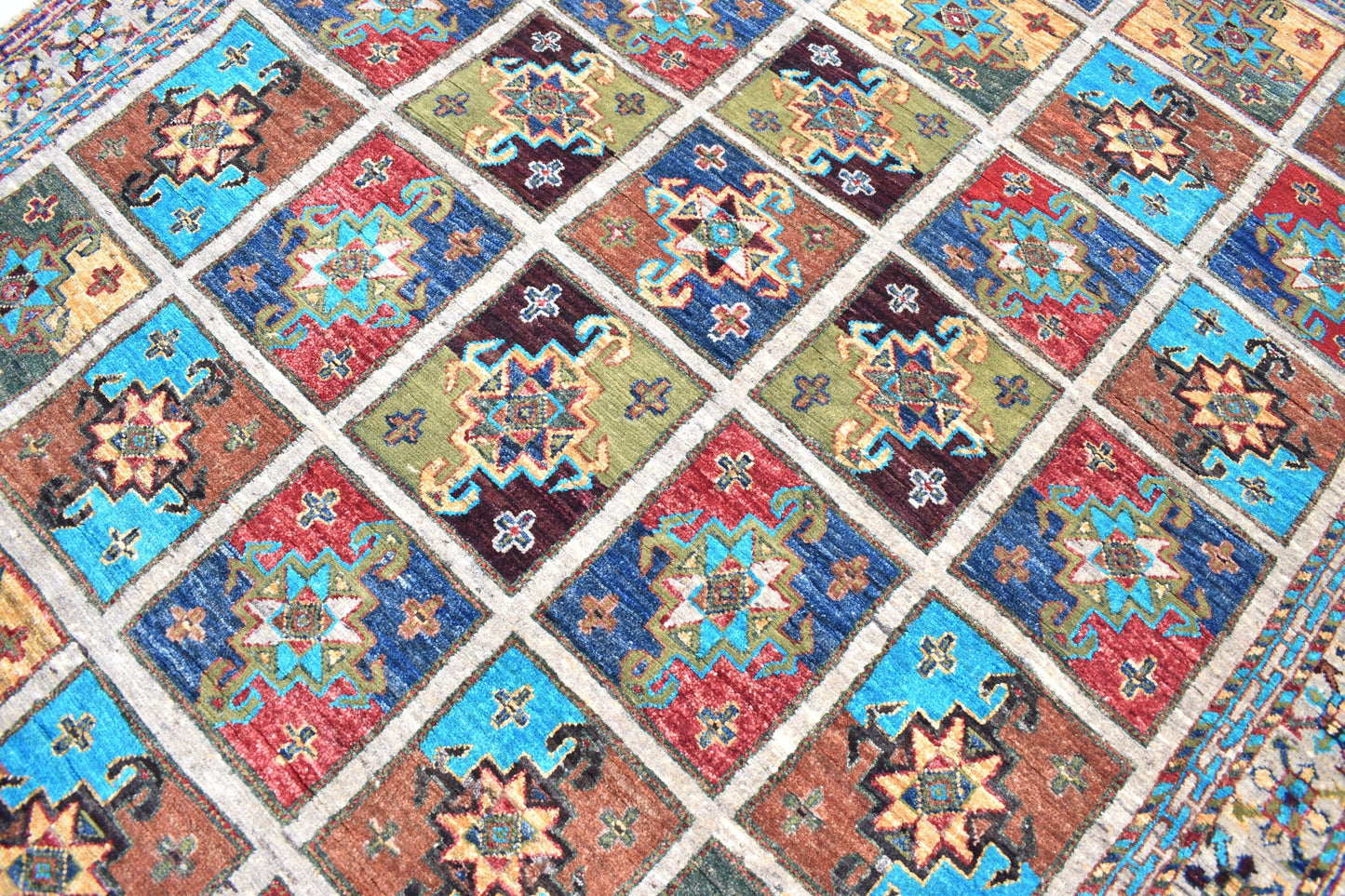5x7 Gray Bakhtyari Oriental Afghan Handmade Wool Rug, Turkmen Area Rug, Hand Knotted Rug, Living Room Rug- Bedroom Rug