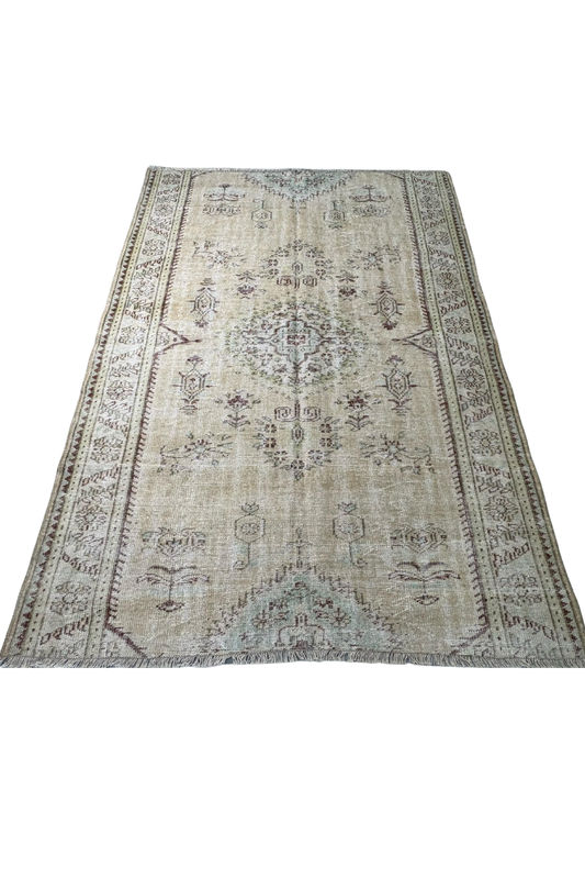 5.9x8.6 ft 🧶 Beige Anatolian Runner Rug | Handwoven Wool Hallway Carpet