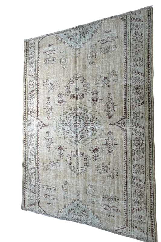 5.9x8.6 ft 🧶 Beige Anatolian Runner Rug | Handwoven Wool Hallway Carpet
