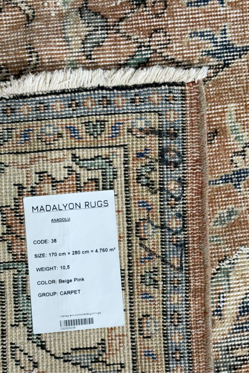 170x280 cm (5.6x9.1 ft) 🌿 Beige & Pink Anatolian Handwoven Wool Rug | Vintage Turkish Carpet