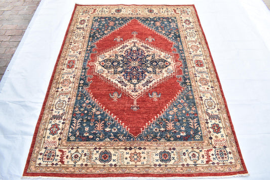 6x8 Harees Handmade Afghan Area Rug- Hand Knotted Wool Rug- Turkmen Oriental Rug- Soft Rug- Living Room Rug – Bedroom Rug