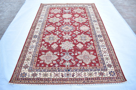 7x10 Red Kazak Oriental Afghan Rug, Handmade Pure Wool Rug - Hand Knotted Modern Décor Rug - Living Room Rug – Bedroom Rug