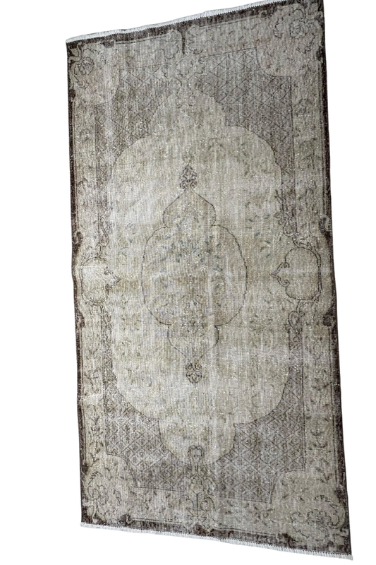 3.8x7.3 ft 🧶 Beige Anatolian Rug | Handwoven Wool Carpet