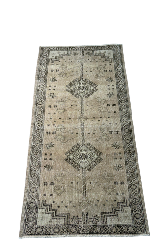 3.1x6.1 ft 🧶 Beige Anatolian Runner Rug | Handwoven Wool Hallway Carpet