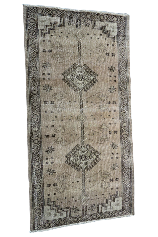 3.1x6.1 ft 🧶 Beige Anatolian Runner Rug | Handwoven Wool Hallway Carpet