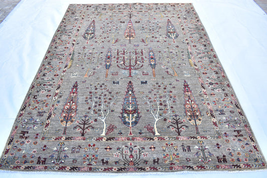 6x8 Gray Sultani Hand Knotted Wool Rug- Unique Handmade Rug, Afghan Decor Rug, Handmade Rug, Pure Wool Rug, Bedroom Rug- Living Room Rug