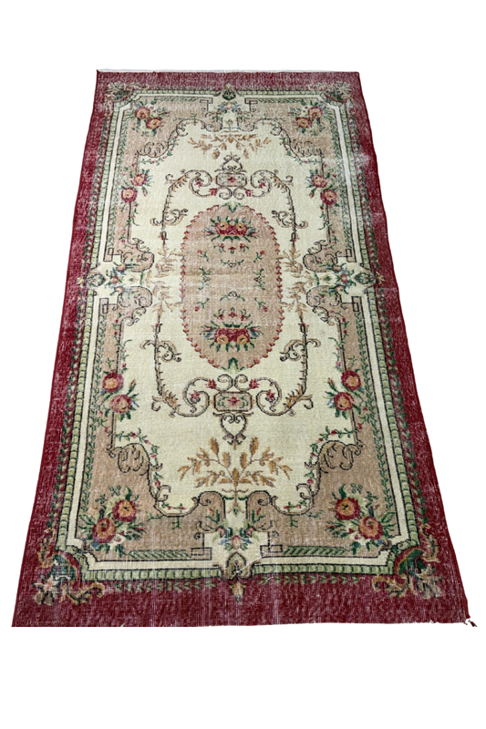 4x7.9 ft 🧵 Red Anatolian Rug | Handwoven Wool Carpet