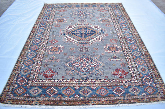 6x8 Super Kazak Oriental Afghan Rug, Handmade Pure Wool Rug - Hand Knotted Modern Décor Rug - Living Room Rug – Bedroom Rug