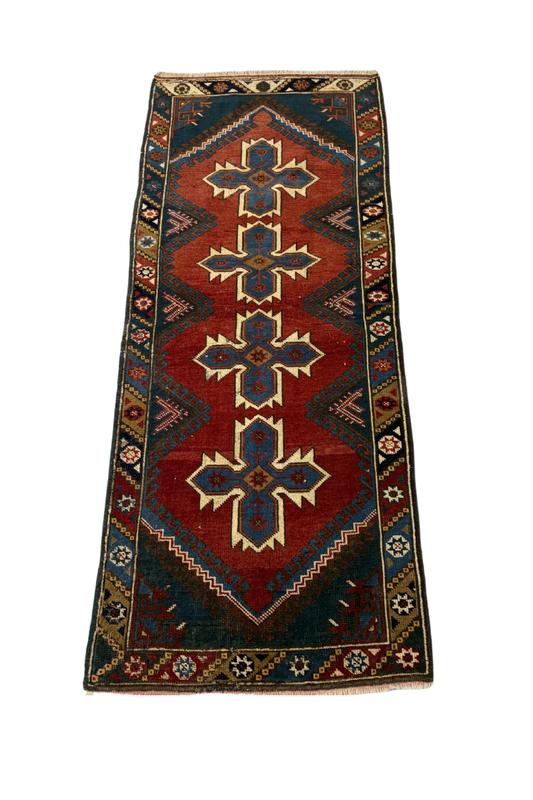 2.6x6.1 ft 🧵 Red Anatolian Runner Rug | Handwoven Wool Hallway Carpet