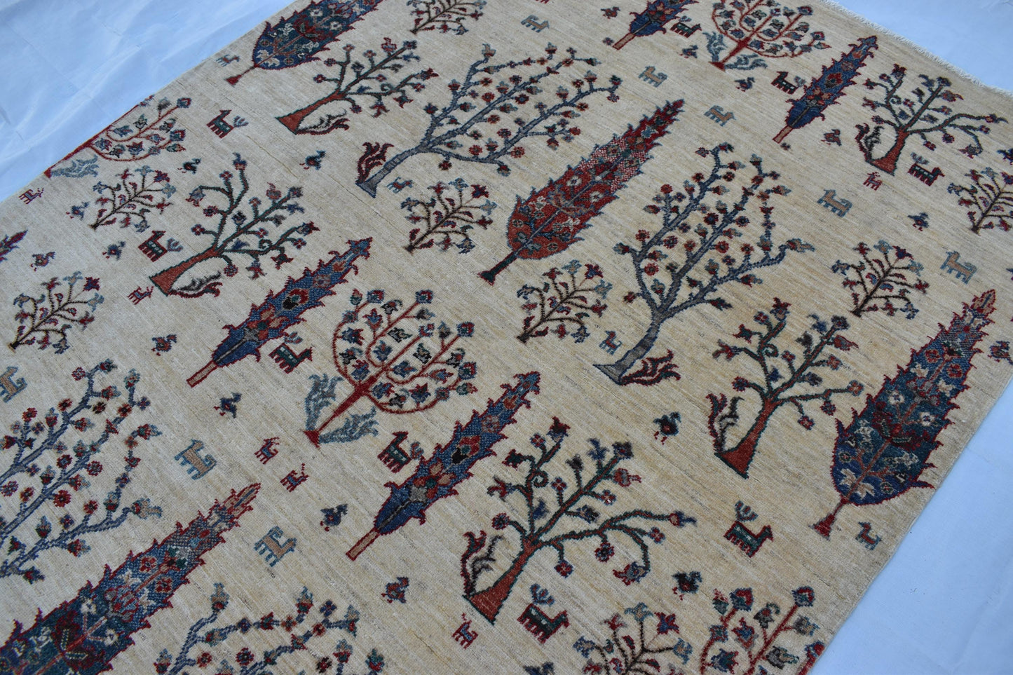 5x7 Darakhti(Tree) Design Unique Hand woven Wool Rug, Turkmen Hand Knotted Rug, Fine Quality Flooring, Decor rug, Living Room Rug