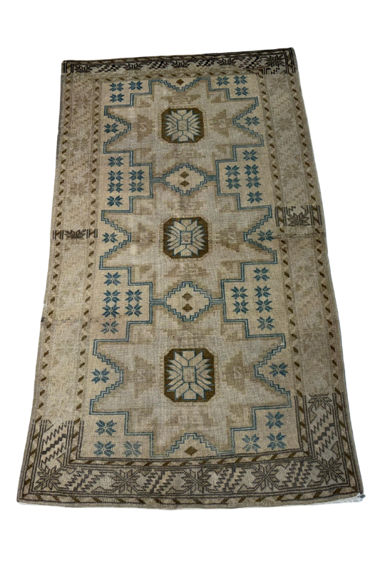 3.2x5.8 ft 🧵 Cream Anatolian Runner Rug | Handwoven Wool Hallway Carpet