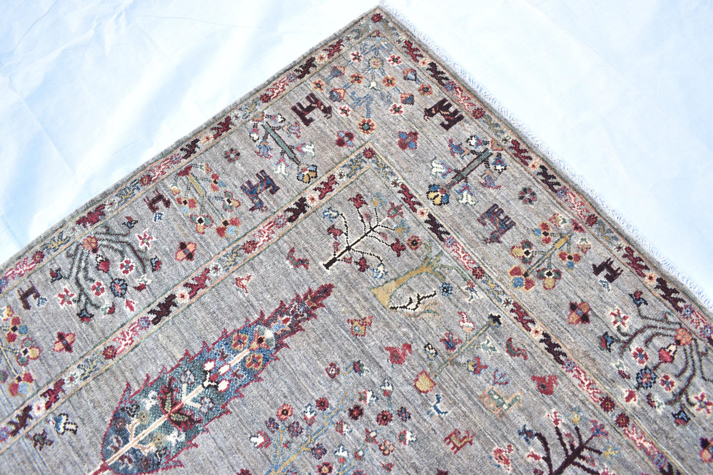 6x8 Gray Sultani Hand Knotted Wool Rug- Unique Handmade Rug, Afghan Decor Rug, Handmade Rug, Pure Wool Rug, Bedroom Rug- Living Room Rug