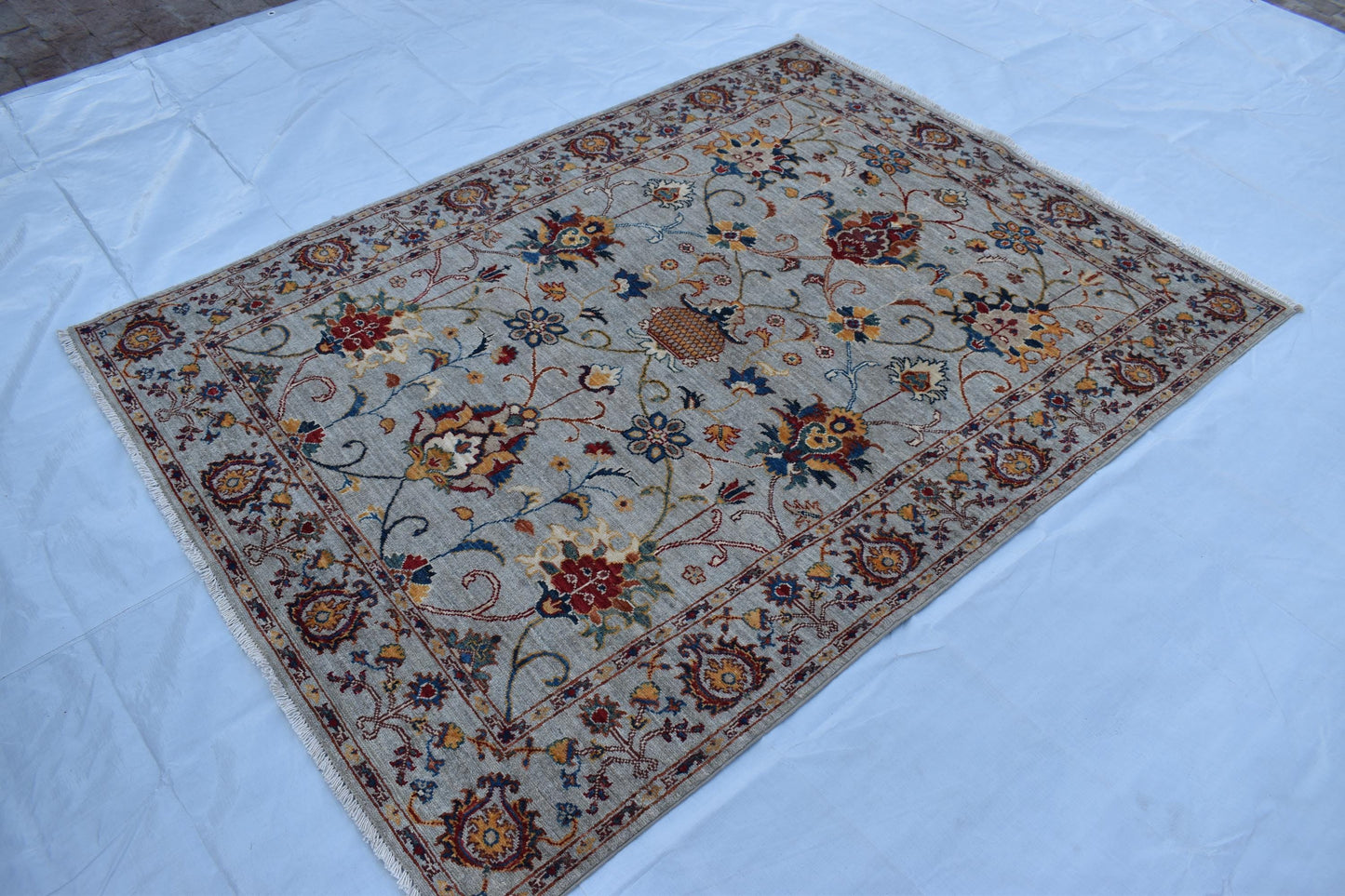 5x7 Gray Sultani Oriental Afghan Rug, Hand Knotted Modern Area Rug, Handmade Soft Wool Rug, Décor Rug, Living Room Rug – Bedroom Rug