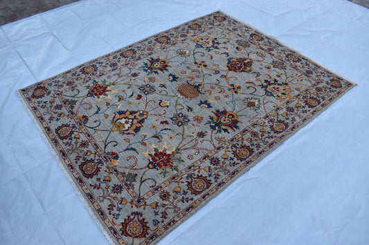 5x7 Gray Sultani Oriental Afghan Rug, Hand Knotted Modern Area Rug, Handmade Soft Wool Rug, Décor Rug, Living Room Rug – Bedroom Rug
