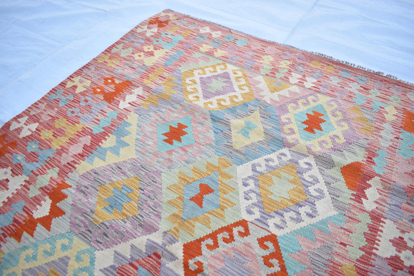 5x7 Afghan Modern Kilim Area Rug, Handmade Flatweave Multicolor Natural Veg Dyes Hand Knotted Maimana, Wool Rug for Living Room- Dining Room