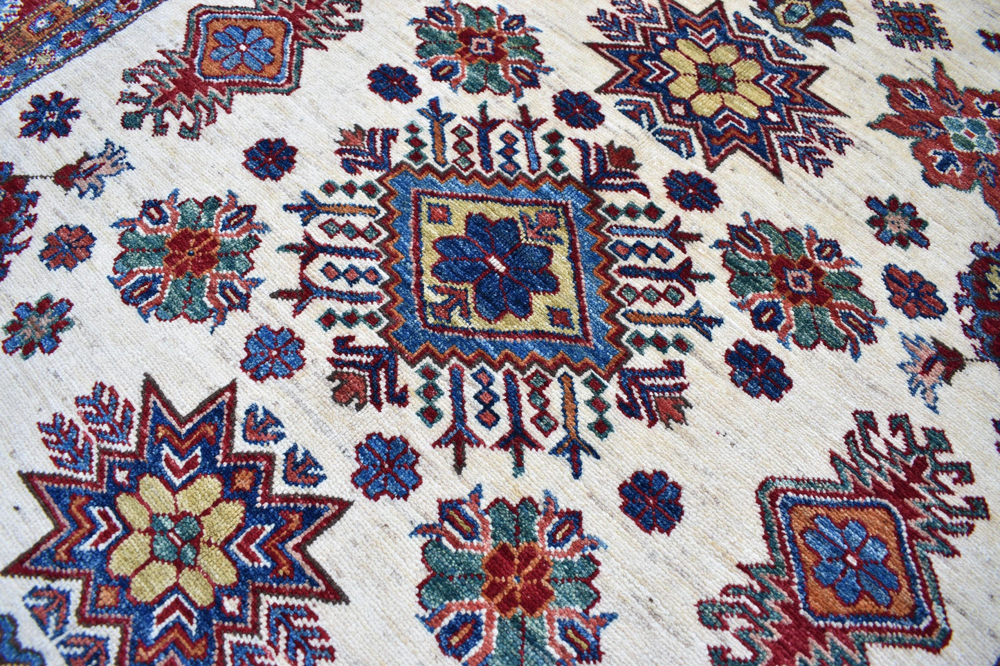 5x7 White Kazak Oriental Rug, Hand Knotted Modern Area Rug, Wool Rug, Décor Rug, Living Room Rug – Bedroom Rug