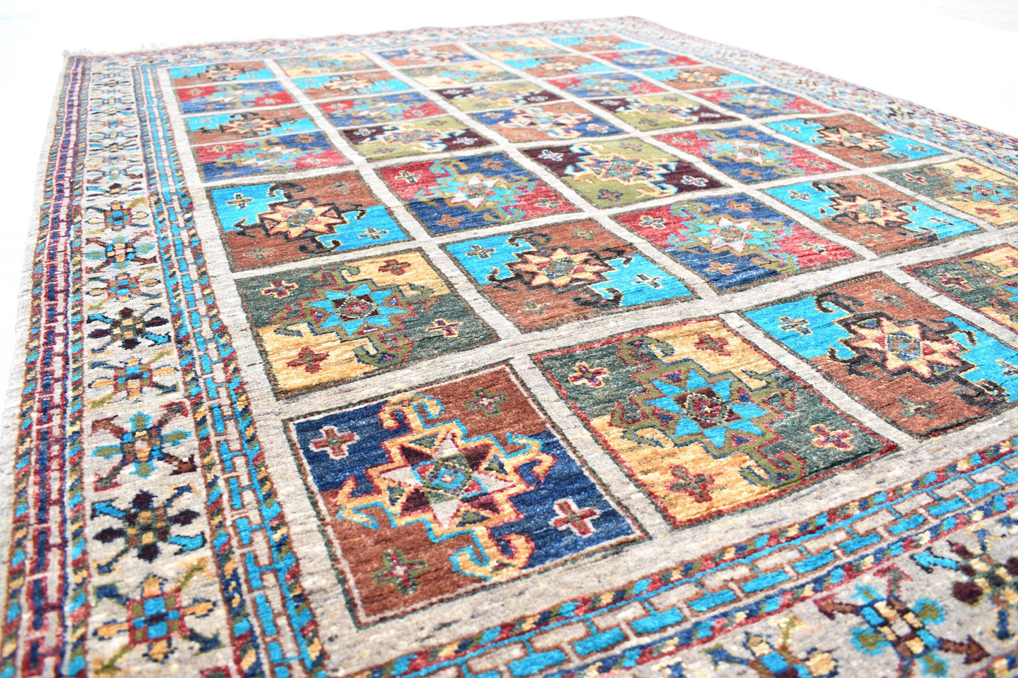 5x7 Gray Bakhtyari Oriental Afghan Handmade Wool Rug, Turkmen Area Rug, Hand Knotted Rug, Living Room Rug- Bedroom Rug