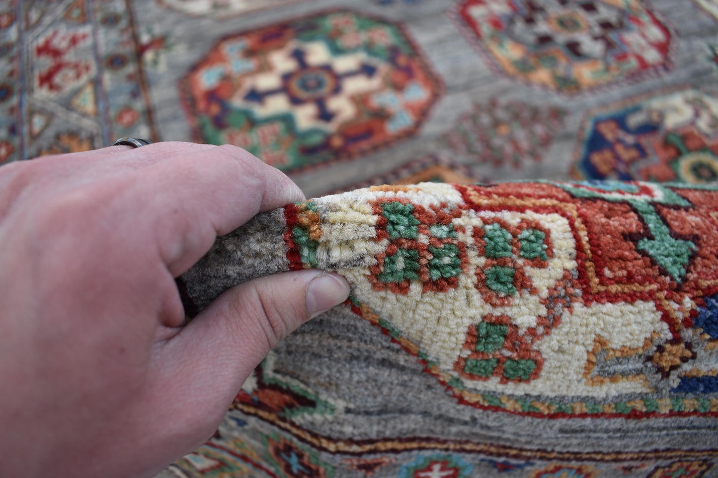5x7 Gray Philpah Afghan Oriental Rug, Hand Knotted Wool Rug, Turkmen Area Rug, Soft Wool Rug, fine Quality Living Room/ Bedroom Rug