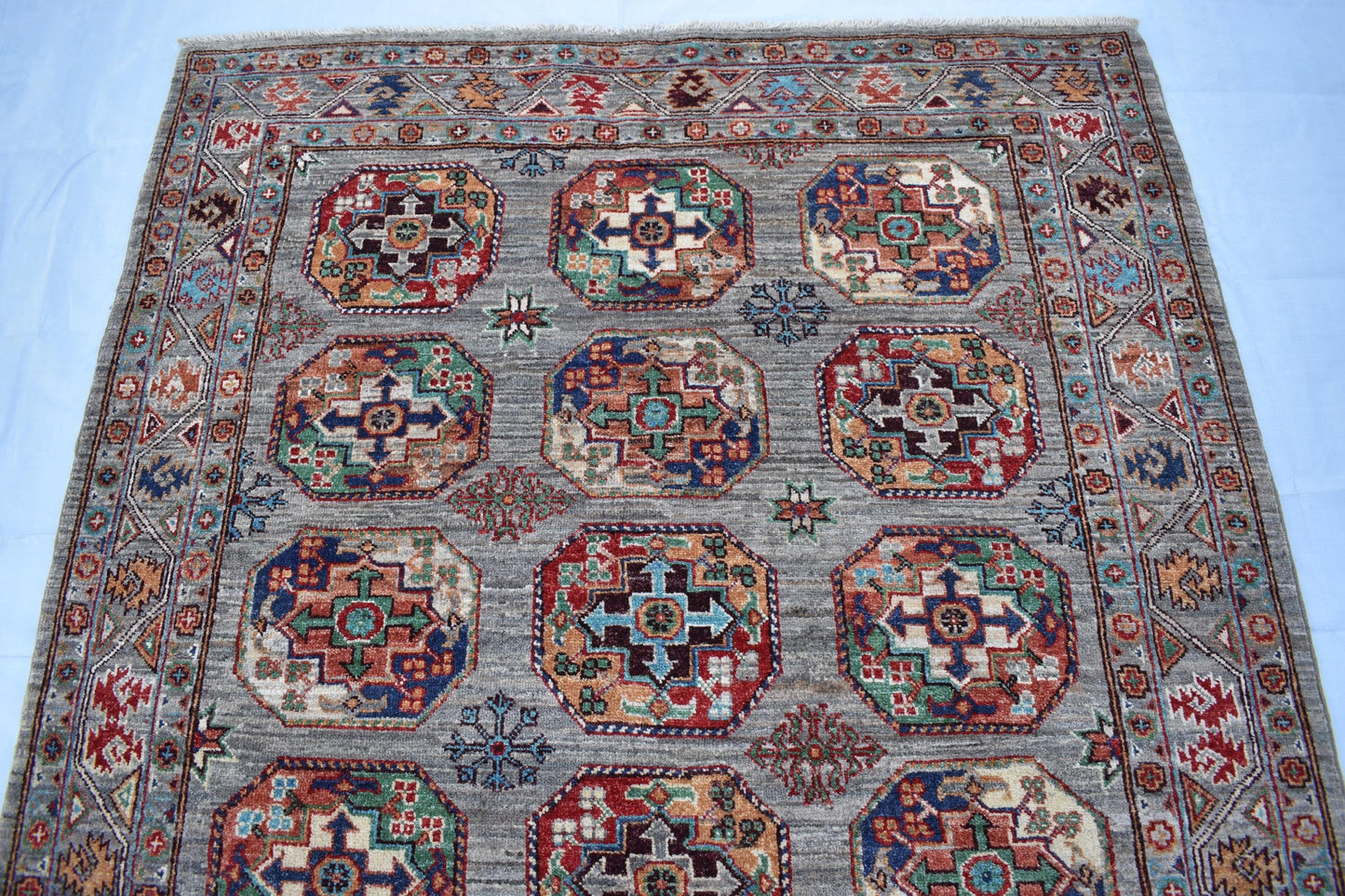 5x7 Gray Philpah Afghan Oriental Rug, Hand Knotted Wool Rug, Turkmen Area Rug, Soft Wool Rug, fine Quality Living Room/ Bedroom Rug