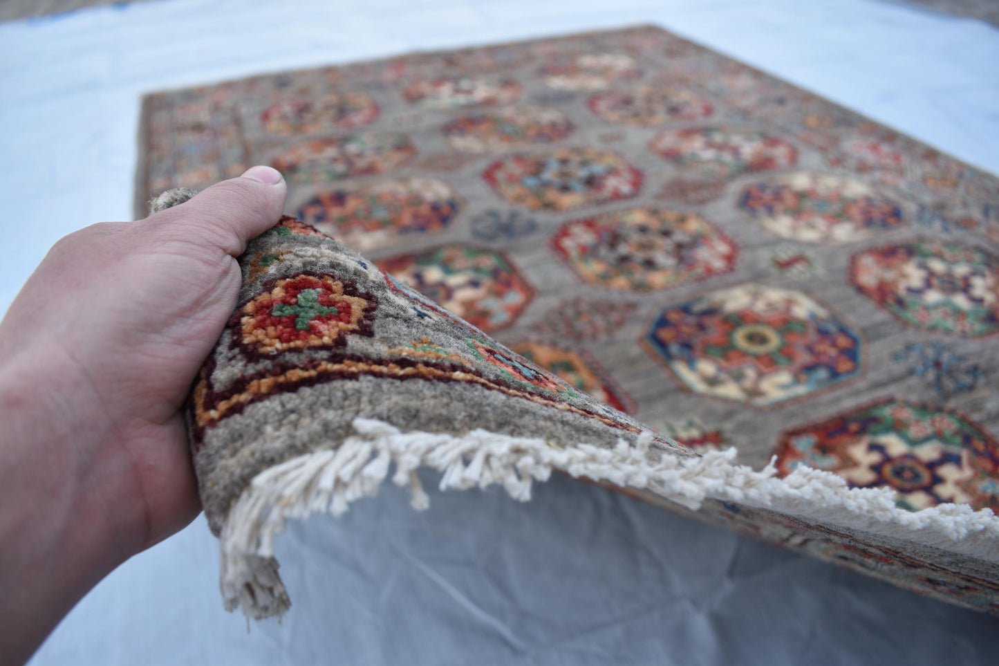 5x7 Gray Philpah Afghan Oriental Rug, Hand Knotted Wool Rug, Turkmen Area Rug, Soft Wool Rug, fine Quality Living Room/ Bedroom Rug