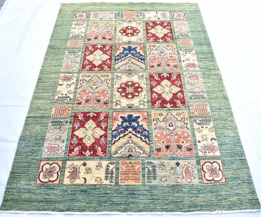 6x9 Mirror (Four Season) Turkmen Hand Knotted Wool Rug, Afghan Chobi Rug, Unique Design Top Quality Rug For Dinning Room And Living Room