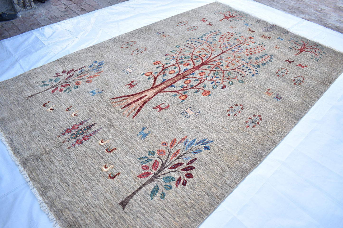 Top Quality Darakhti (Tree) Hand Knotted Wool Rug, Measuring 6'0" by 9'4" Handmade Soft Rug For Living Room/ Bedroom, Afghan Rug 100% Wool