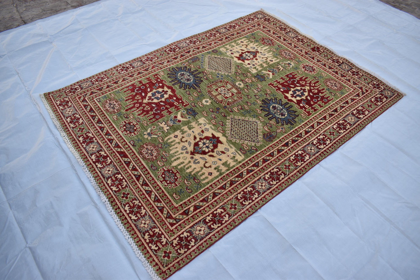 5x7 Waziri Oriental Rug, Hand Knotted Rug, Wool Rug, Afghan Handmade Rug, Handmade Area Rug, Living Room Rug, Bedroom Rug