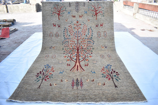Top Quality Darakhti (Tree) Hand Knotted Wool Rug, Measuring 6'0" by 9'4" Handmade Soft Rug For Living Room/ Bedroom, Afghan Rug 100% Wool