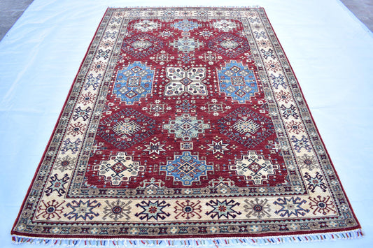 6x8 Kazakh Unique Afghan Area Rug – Wool Rug – Handmade Soft wool Rug - Hand Knotted Modern Décor Rug - Living Room Rug – Bedroom Rug