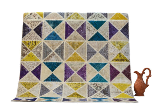 Authentic Handcrafted Turkish Patchwork Rug – Rustic Charm