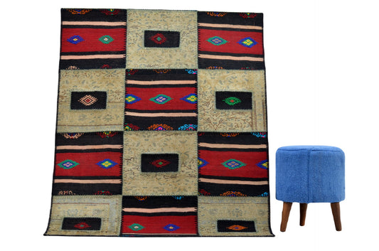 Handmade Patchwork Carpet – Vintage Turkish Rug