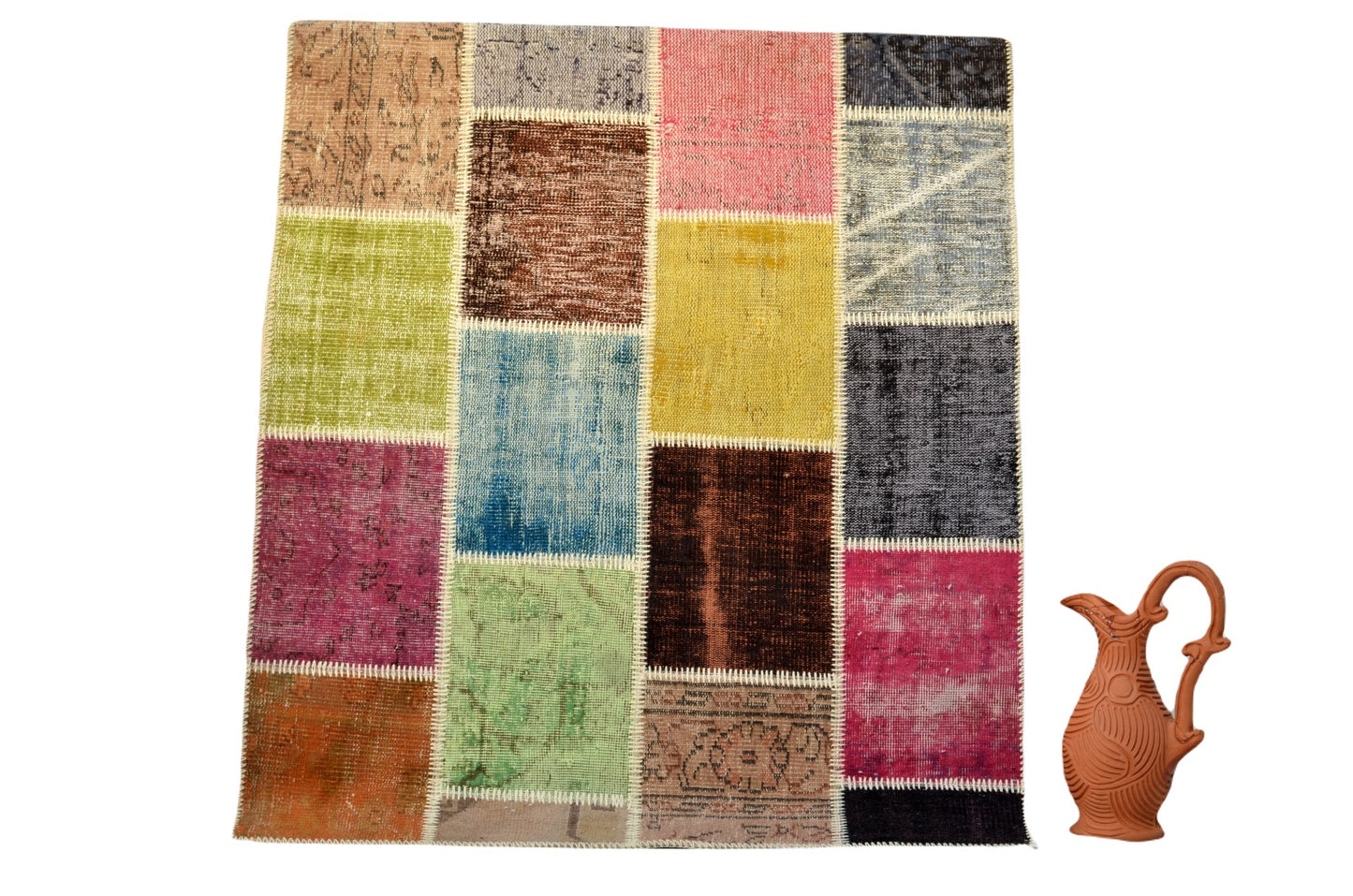 Vintage Patchwork Rug – Handmade Turkish Textile Art
