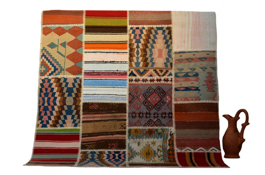Authentic Handcrafted Turkish Patchwork Rug – Rustic Charm