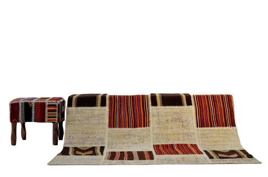 Turkish Handwoven Patchwork Rug – Bold & Beautiful Design