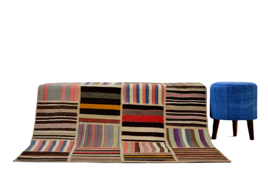 Authentic Handcrafted Turkish Patchwork kilim Rug – Rustic Charm