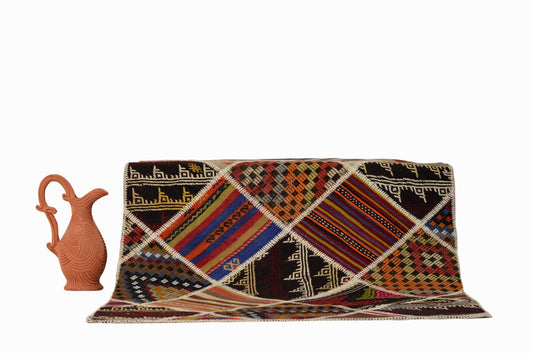 Authentic Handcrafted Turkish Patchwork Rug – Rustic Charm