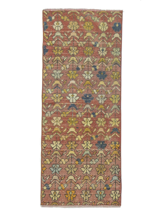 67x165 cm (2.2x5.4 ft) Anatolian Rug – Handwoven Dusty Rose Wool Carpet