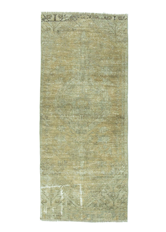 82x194 cm (2.7x6.4 ft) Anatolian Rug – Handwoven Yellow & Beige Wool Carpet