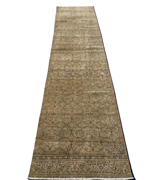 85x340 cm (2.8x11.2 ft) Anatolian Runner Rug – Handwoven Beige Wool Carpet